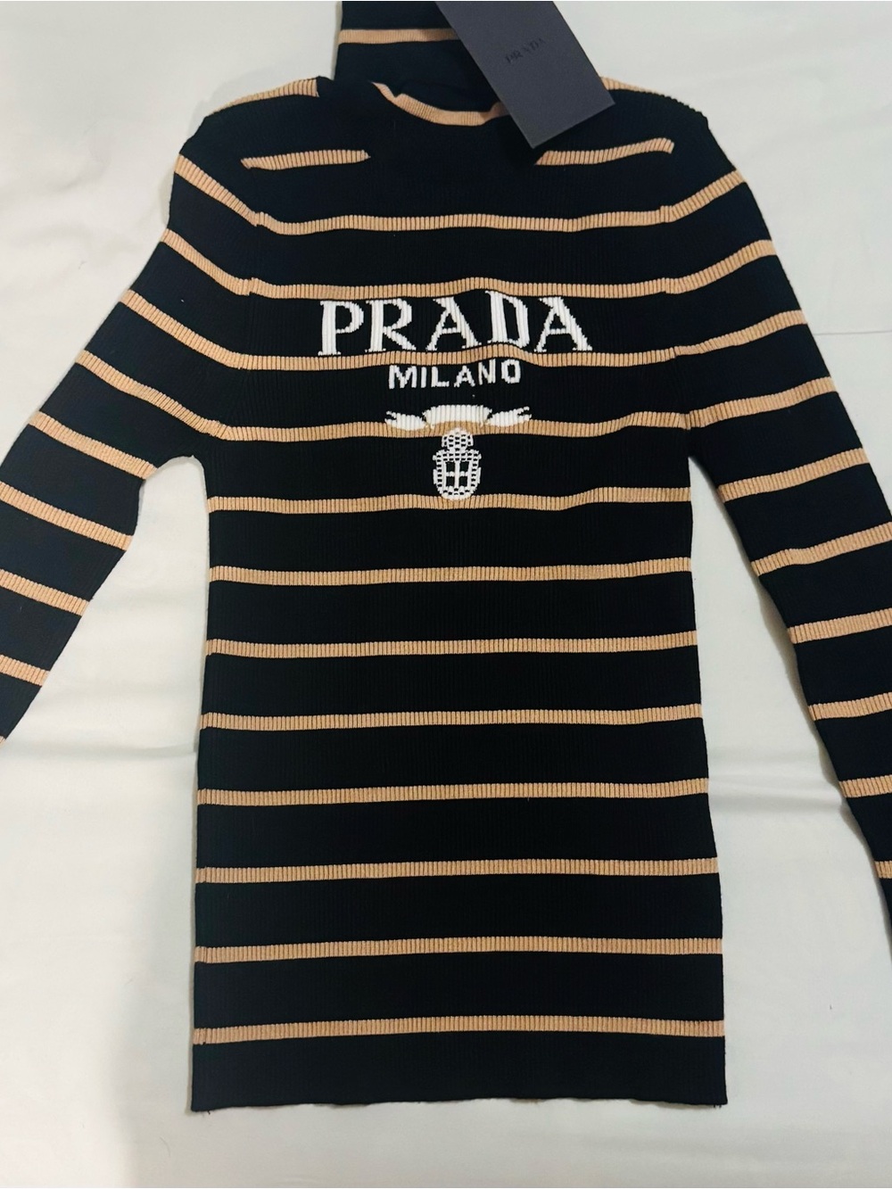 Black & Beige Striped Turtleneck Sweater
